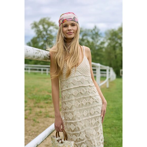 SAACHI Diamond Crochet Knit Cover Up Dress in Ivory Size Small - Picture 2 of 13